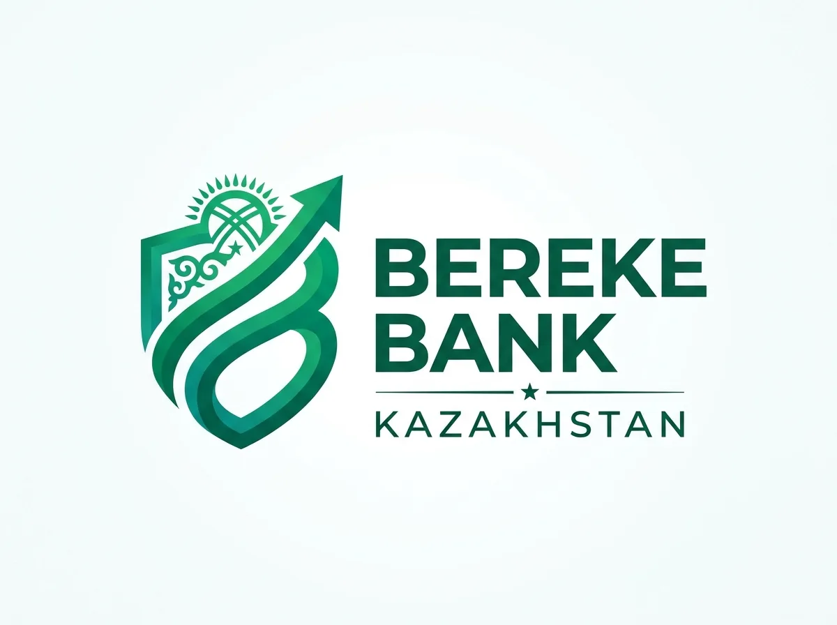 Логотип Bereke Bank Казахстан, зелёно-белый корпоративный стиль, финансовая компания